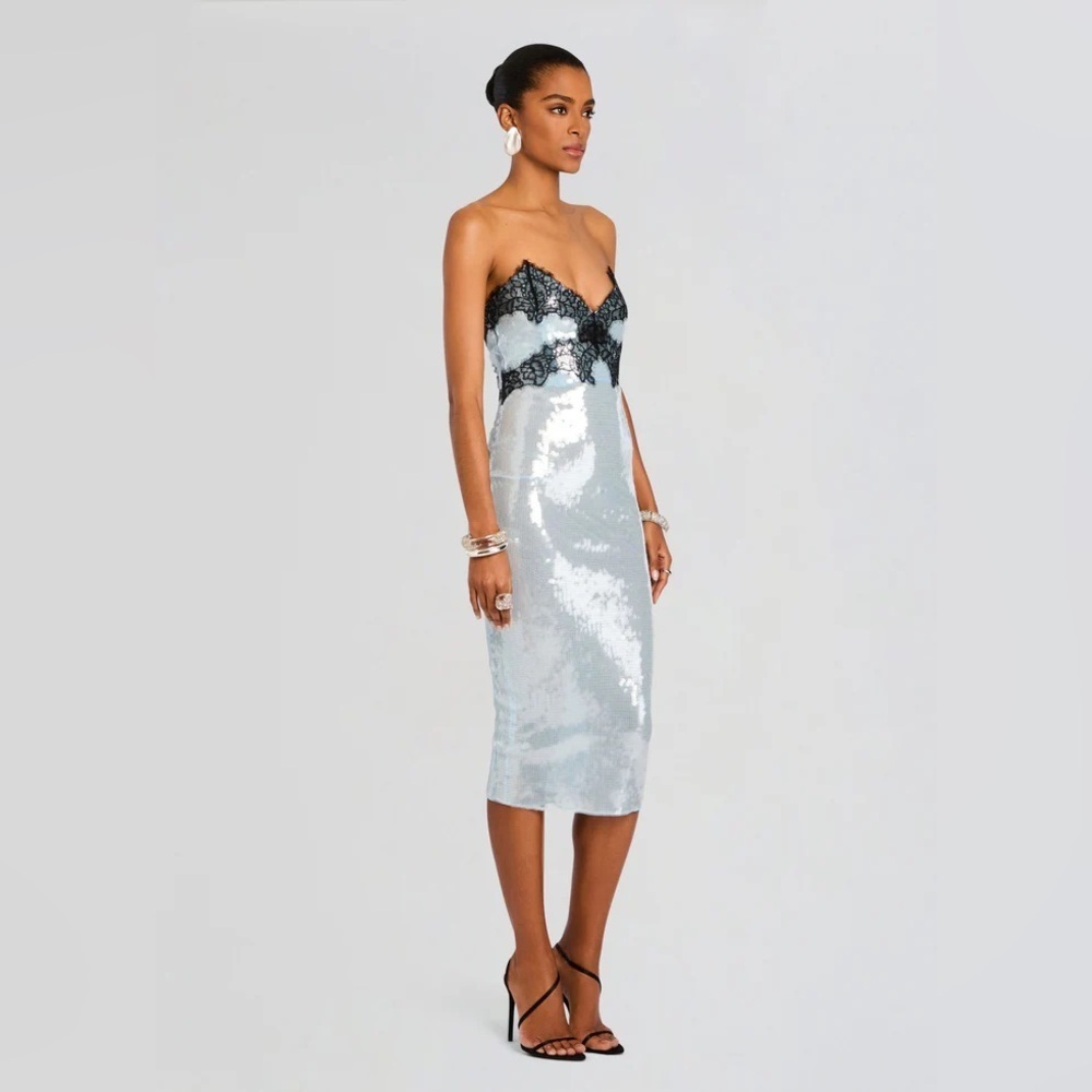 Retrofete Ellen Sequin Dress Midi Icy Blue Strapless - Picture 4 of 11